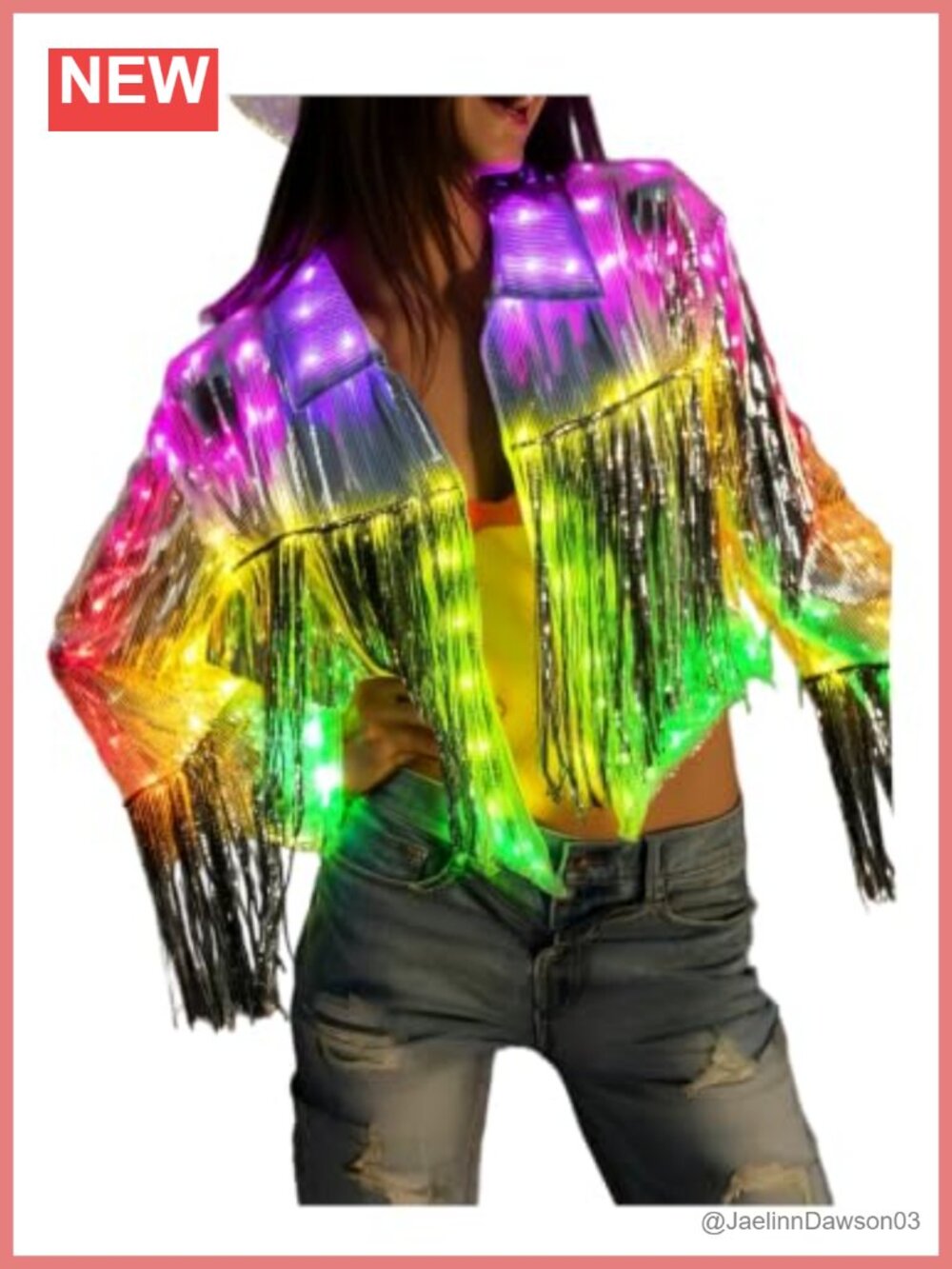 Sequin Tassel Jacket LED Light Up Fringe Disco Cowgirl Party Cardigan